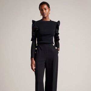 Ted Baker Floras Black Sheer Shoulder Knit Top Size 2